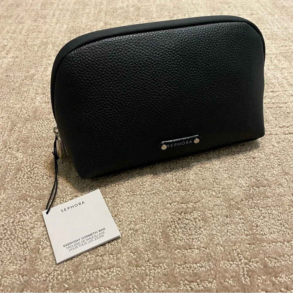 NWT {Sephora} Everyday Cosmetic Bag/Zip Pouch ~ Black Faux Leather
